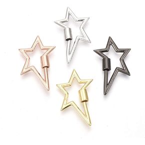 KISSITTY 5pcs Mixed Color Metal Carabiner Lock Charm Star Clasp Screw Locking Carabiner 30x18mm for Necklaces Keychain Jewelry Making