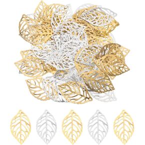 uxcell Hollow Leaf Ornaments Pendant, Metal Hollow Tree Leaves Decoration Crafts for Making DIY Earring Necklace Hairpin Clip Clothing Crafts