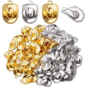 BronaGrand 50pcs Hat Charm Pendants Cowboy Hat Charms Fit DIY Necklace Bracelet Jewelry Making,Gold and Antique Silver,22mm×13mm