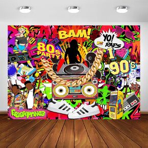 Avezano Hip Hop Party Backdrop Throwback I Love The 80S 90S Graffiti Wall Photo Booth Backdrops for Adults Birthday Party Decoration Disco Dj Rap Music Theme Parties Photoshoot Background (7x5ft)