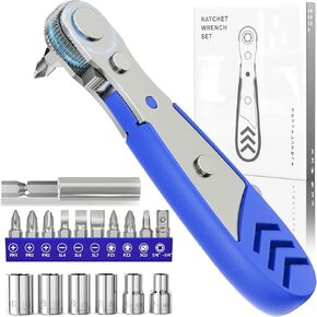 17in1 Right Angle Screwdriver - Ratcheting Pocket Screwdriver [Bearing Steel] 36-Tooth Mini Ratchet Wrench 90 Degree Offset Ratcheting Screwdriver for Tight Space Sewing Machine Tool Gifts for Men