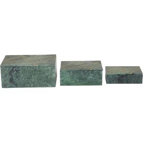 Deco 79 Marble Decorative Box Decorative Keepsake Boxes with Gold Linear Lines, Set of 3 Storage Boxes 9", 7", 6"W, Green