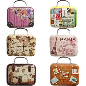 6pcs Tin Boxes with Lids Small Candy Boxes Party Favors,Suitcase Boxes with Handle for Travel Themed Wedding Decorations