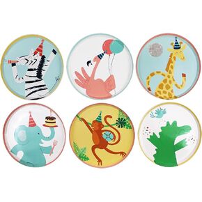 Party Animals Small Plates, 12 ct | Animal Themed Party Supplies | Kids Animal Party | Zebra, Flamingo, Giraffe, Elephant, Monkey, Aligator