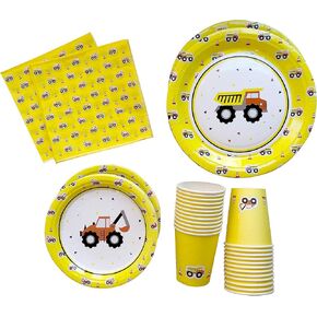 DK&Co. At Home Construction Birthday Party Supplies Plate Set- Serves 24 Construction plate and utensils for toddlers; Excavator Birthday Party Supplies Construction Theme Birthday Party Supplies