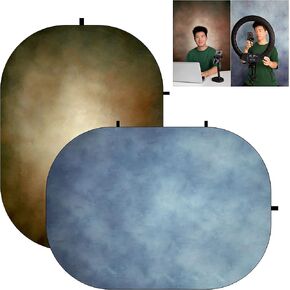 Kate 5x6.5ft(1.5x2m) Collapsible Backdrop Blue Brown Texture Folding Double Sided Backgrounds for Photo, Video Meetings, Live Streaming