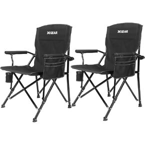 Camping Chair with Padded Hard Armrest, Sturdy Folding Camp Chair with Cup Holder W Mesh Storage Bag, Support to 400 lbsfor Adults 2 Pack