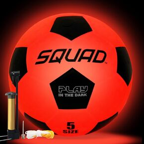 SQUAD Glow in The Dark Soccer Ball, Light Up LED Soccer Ball with 2 Lights and Pre-Installed Batteries, Official Size 5 - Fun Gift for Kids and Youths