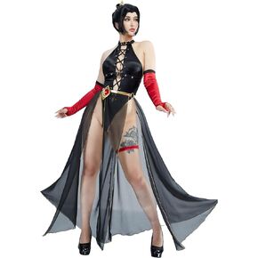 Haikyu Women Goth Swimsuit Halter Crossover One Piece Bathing Suit and Chiffon Wrap Skirt with Arm Sleeves