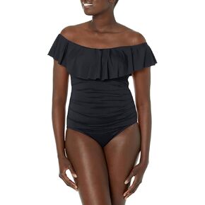 La Blanca Women's Standard Island Goddess Off Shoulder Ruffle One Piece Swimsuit