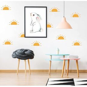 Sun Pattern Wall Decal, Half Sun Style Wall Sticker, Nursery Wall Sticker, Kids Room Wall Decor, Vinyl Wall Decoration for Bedroom A5 (Dark Yellow)