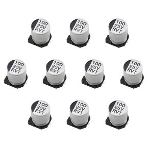 10PCS Chip Type Aluminum Electrolytic Capacitors Round Surface Mount 25V 100UF Suitable for High Density Computer Chip Demonstrations