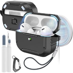 MATEKXY for Airpods Pro 2nd/1st Generation Case with Cleaner kit, [Compatible with MagSafe] [Shockproof Cover with Lanyard & Keychain] [Magnetic Lid Lock] Apple Airpod Pro Case (2023/2022/2019) - Pink