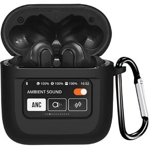 Miimall Case for JBL Tour Pro 2 Earbuds Case Cover, [LCD Touch Screen Visible] [Anti-Lost Keychain] Soft Silicone Protective Skin Case for JBL Tour Pro 2 Charging Case with Carabiner (Black)