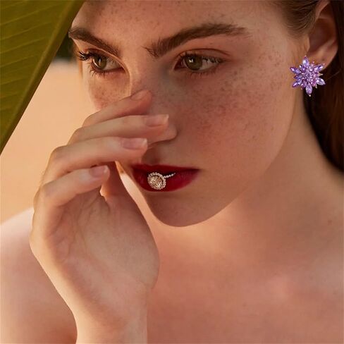 Rhinestone Flower Stud Earrings for Women Elegant Large Big Sparkly CZ Cubic Zirconia Daisy Sunflower Floral Cluster Flower Burst Stud Earrings Bridal Wedding Party Prom Costume Jewelry Bride Bridesmaids Birthstone Birthday Gift in Saudi Arabia