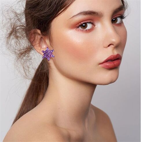 Rhinestone Flower Stud Earrings for Women Elegant Large Big Sparkly CZ Cubic Zirconia Daisy Sunflower Floral Cluster Flower Burst Stud Earrings Bridal Wedding Party Prom Costume Jewelry Bride Bridesmaids Birthstone Birthday Gift in Saudi Arabia