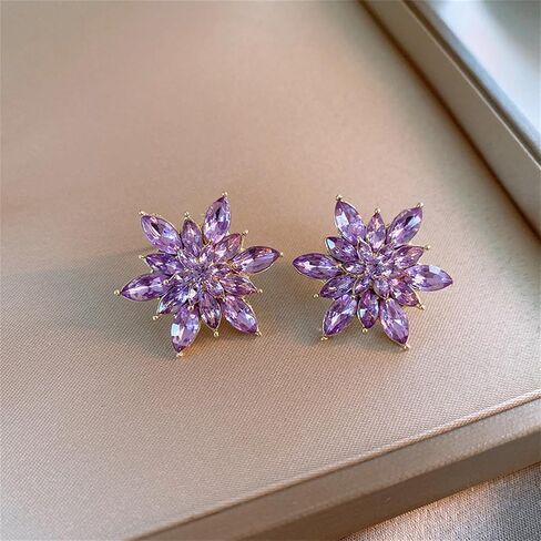 Rhinestone Flower Stud Earrings for Women Elegant Large Big Sparkly CZ Cubic Zirconia Daisy Sunflower Floral Cluster Flower Burst Stud Earrings Bridal Wedding Party Prom Costume Jewelry Bride Bridesmaids Birthstone Birthday Gift in Saudi Arabia