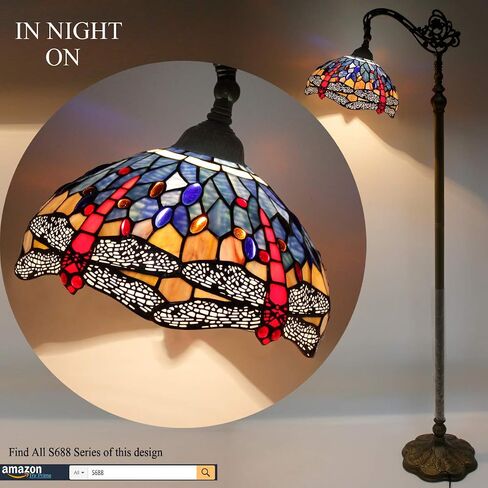 werfactory تيفاني مصباح الكلمة الأزرق البني الزجاج الملون اليعسوب مصباح مقوس 12x18x64 بوصة معقوفة زاوية قابلة للتعديل الدائمة القراءة ضوء ديكور غرفة نوم غرفة المعيشة سلسلة s688 in Saudi Arabia