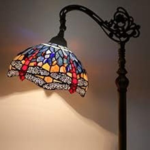 werfactory تيفاني مصباح الكلمة الأزرق البني الزجاج الملون اليعسوب مصباح مقوس 12x18x64 بوصة معقوفة زاوية قابلة للتعديل الدائمة القراءة ضوء ديكور غرفة نوم غرفة المعيشة سلسلة s688 in Saudi Arabia