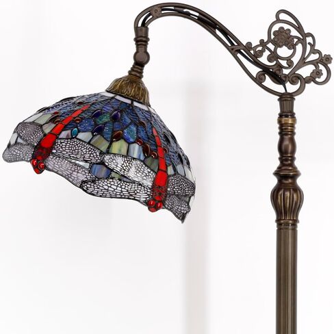 werfactory تيفاني مصباح الكلمة الأزرق البني الزجاج الملون اليعسوب مصباح مقوس 12x18x64 بوصة معقوفة زاوية قابلة للتعديل الدائمة القراءة ضوء ديكور غرفة نوم غرفة المعيشة سلسلة s688 in Saudi Arabia