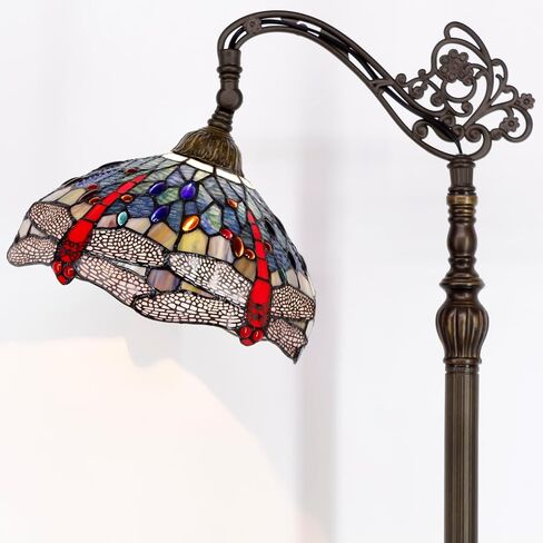 werfactory تيفاني مصباح الكلمة الأزرق البني الزجاج الملون اليعسوب مصباح مقوس 12x18x64 بوصة معقوفة زاوية قابلة للتعديل الدائمة القراءة ضوء ديكور غرفة نوم غرفة المعيشة سلسلة s688 in Saudi Arabia