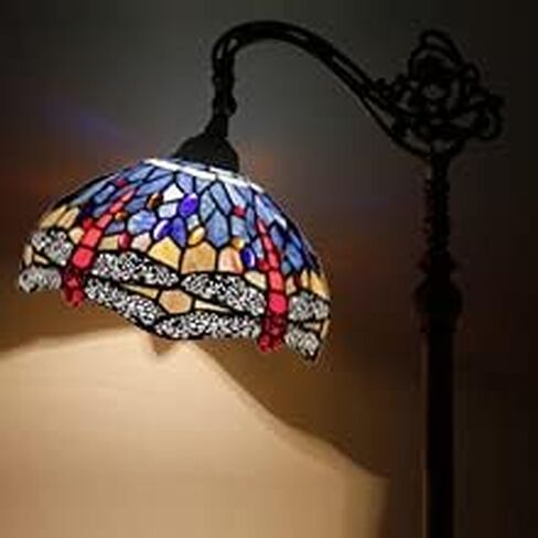 werfactory تيفاني مصباح الكلمة الأزرق البني الزجاج الملون اليعسوب مصباح مقوس 12x18x64 بوصة معقوفة زاوية قابلة للتعديل الدائمة القراءة ضوء ديكور غرفة نوم غرفة المعيشة سلسلة s688 in Saudi Arabia