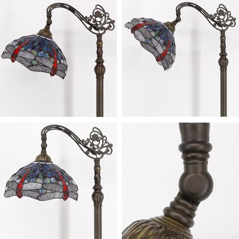 werfactory تيفاني مصباح الكلمة الأزرق البني الزجاج الملون اليعسوب مصباح مقوس 12x18x64 بوصة معقوفة زاوية قابلة للتعديل الدائمة القراءة ضوء ديكور غرفة نوم غرفة المعيشة سلسلة s688 in Saudi Arabia
