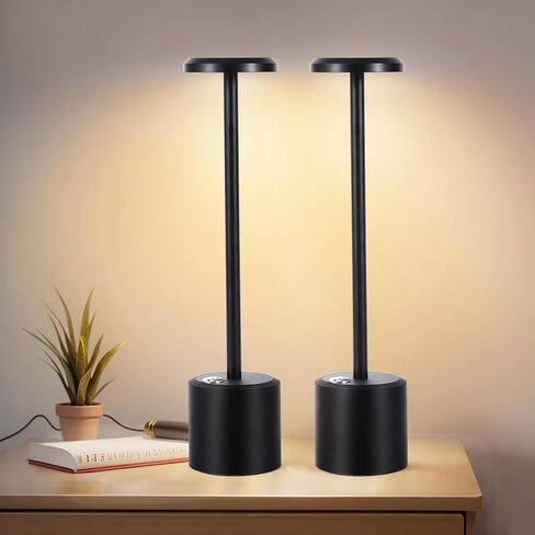 Rechargeable LED Wireless Touch Desk Lamps Set of 2, 5000mAh Battery Operated Lamp, 3 Color Modes with Memory Function and Stepless Dimming Desk Lamp for Restaurant/Bedroom/Terrace (Black) in Kuwait