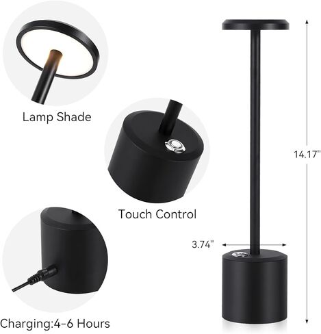 Rechargeable LED Wireless Touch Desk Lamps Set of 2, 5000mAh Battery Operated Lamp, 3 Color Modes with Memory Function and Stepless Dimming Desk Lamp for Restaurant/Bedroom/Terrace (Black) in Kuwait