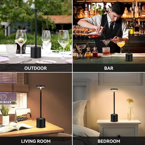 Rechargeable LED Wireless Touch Desk Lamps Set of 2, 5000mAh Battery Operated Lamp, 3 Color Modes with Memory Function and Stepless Dimming Desk Lamp for Restaurant/Bedroom/Terrace (Black) in Kuwait