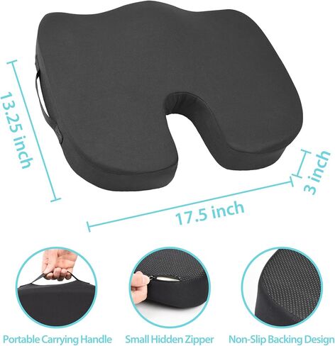 وسادة مقعد مريحة من إسفنج الذاكرة من Elantrip، راحة فائقة، دعم العصعص على شكل حرف U لكراسي المكتب، ومقاعد السيارة، والاستخدام المنزلي، غطاء غير قابل للانزلاق وقابل للغسل لتخفيف آلام عرق النسا وعظم الذيل، رمادي in Kuwait