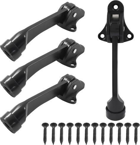 Door Stoppers Kickdown Door Stops Set of 2 - Heavy Duty Doorstops for Bottom of Door - 4 Inch Black Easy Kick Down Floor Door Stoppers with Adjustable Release in Saudi Arabia