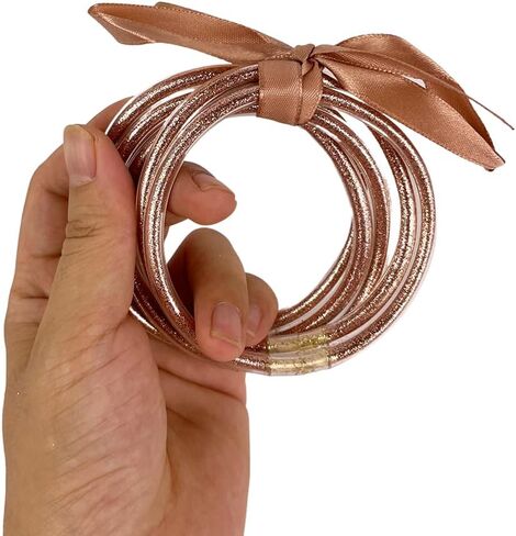 10 Pack Glitter Jelly Bracelets Fashion Jewelry Jelly Bangle Bracelets Sparkling Lightweight Silicone Bracelets for Women Girls in Kuwait