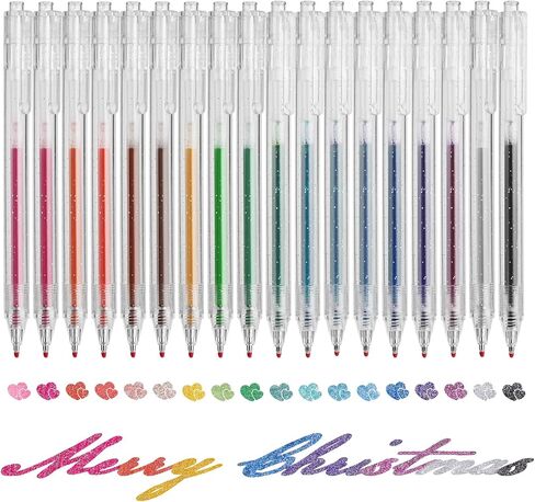 EooUooIP Glitter Gel Pens, 18 Pieces Gel Ink Pens,Color Gel Pen,Colored Ink Pens with Quick-Drying Ink 1.0 MM Retractable Gel Pen Set,for Journaling Coloring Drawing Doodling Office in Saudi Arabia