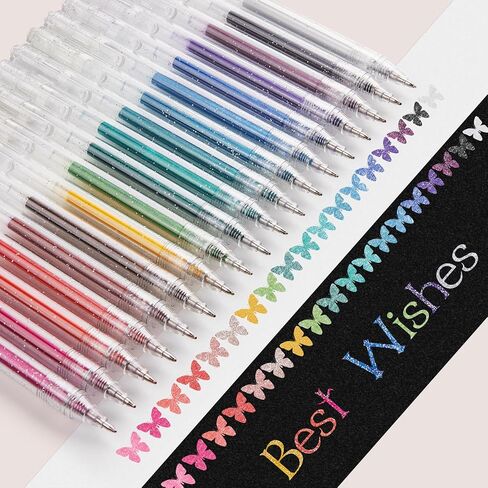 EooUooIP Glitter Gel Pens, 18 Pieces Gel Ink Pens,Color Gel Pen,Colored Ink Pens with Quick-Drying Ink 1.0 MM Retractable Gel Pen Set,for Journaling Coloring Drawing Doodling Office in Saudi Arabia