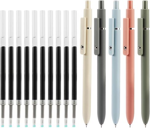 Gel Pens,5PCS Retractable Gel Ink Pens with 10PCS Refills,Black Ink Pens,0.5mm Fine Point Quick Drying Writing Pens,Soft Touch Cute Pens Aesthetic School Supplies(As Shown) in Saudi Arabia