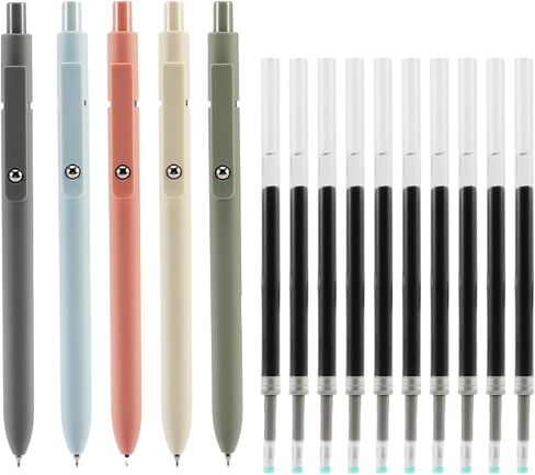 Gel Pens,5PCS Retractable Gel Ink Pens with 10PCS Refills,Black Ink Pens,0.5mm Fine Point Quick Drying Writing Pens,Soft Touch Cute Pens Aesthetic School Supplies(As Shown) in Saudi Arabia