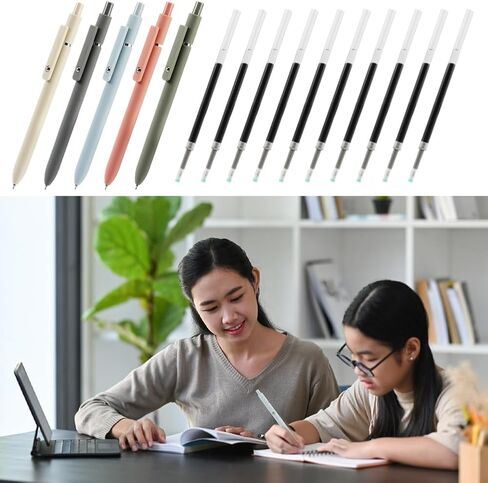 Gel Pens,5PCS Retractable Gel Ink Pens with 10PCS Refills,Black Ink Pens,0.5mm Fine Point Quick Drying Writing Pens,Soft Touch Cute Pens Aesthetic School Supplies(As Shown) in Saudi Arabia