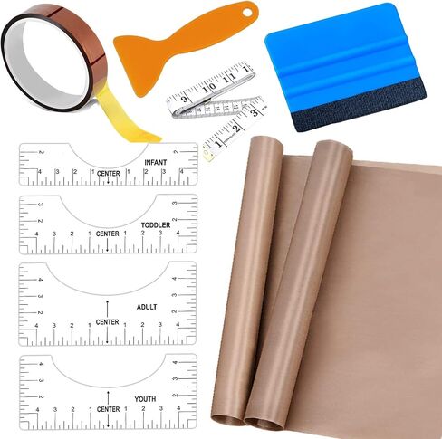 Teflon Sheet for Heat Press T Shirt Teflon Paper Heat Tape for Sublimation Heat Resistant Transfer Tape 1 Set T Shirt Alignment Ruler Guide to Center Designs with Weeding Tool for Vinyl Craft Sewing in Saudi Arabia