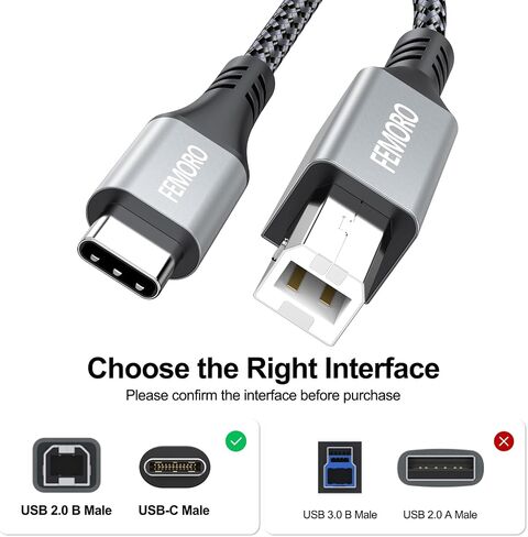 كابل طابعة FEMORO USB B إلى USB C بطول 3 أقدام، كابل USB C إلى USB B محول USB-B إلى USB-C كابل USB 2.0 إلى USB C MIDI متوافق مع جهاز MacBook Pro HP Digital Piano DJ MIDI (3 أقدام) in Saudi Arabia