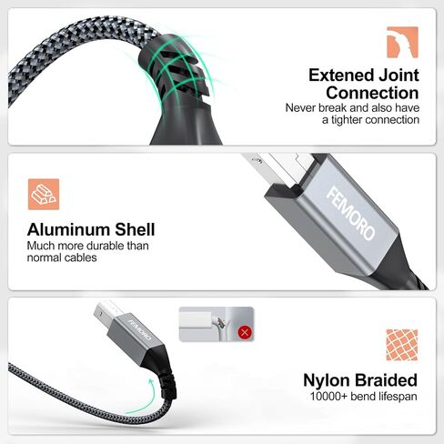 كابل طابعة FEMORO USB B إلى USB C بطول 3 أقدام، كابل USB C إلى USB B محول USB-B إلى USB-C كابل USB 2.0 إلى USB C MIDI متوافق مع جهاز MacBook Pro HP Digital Piano DJ MIDI (3 أقدام) in Saudi Arabia