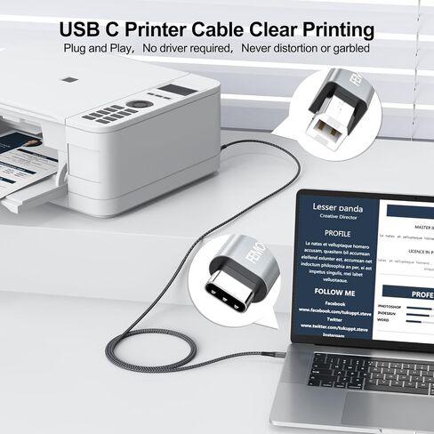 كابل طابعة FEMORO USB B إلى USB C بطول 3 أقدام، كابل USB C إلى USB B محول USB-B إلى USB-C كابل USB 2.0 إلى USB C MIDI متوافق مع جهاز MacBook Pro HP Digital Piano DJ MIDI (3 أقدام) in Saudi Arabia