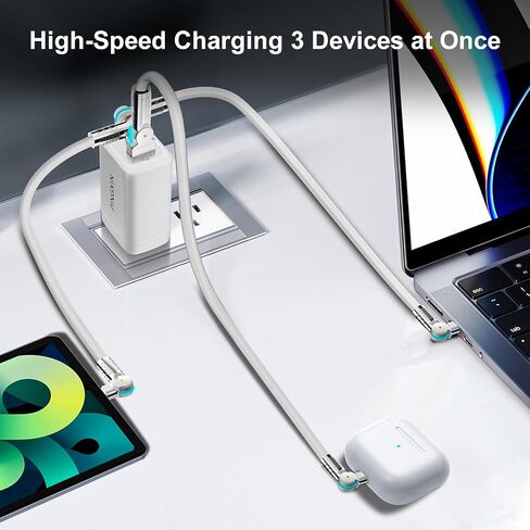 USB C Charger 65W Wall Charger,(GaN III)3 Port Fast Charging Station,65W Foldable Wall Charger Adapter for MacBook Pro/Air,HP,ThinkPad,Dell XPS,iPhone 15/14,Pro,iPad Pro/Air,Galaxy S23,Steam Deck,etc in Saudi Arabia
