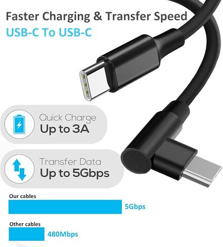 كابل شاحن USB C إلى USB C 60 وات 16FT PD نوع C سلك شاحن الزاوية اليمنى شحن سريع USBC إلى كابل USBC لهاتف iPhone 15 Pro Max Plus Samsung S23 S22 S21 S21+ S20 FE Note 20 iPad Pro Air Mini MacBook in Saudi Arabia