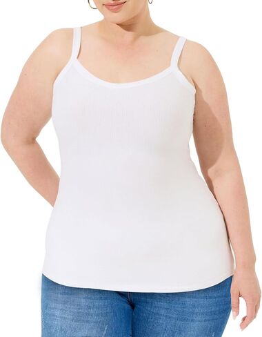 Moon Wood Plus Size Ribbed Tank Tops for Women spaghetti strap Cotton Camisole Scoop Neck Sleeveless Basic Shirts in Saudi Arabia
