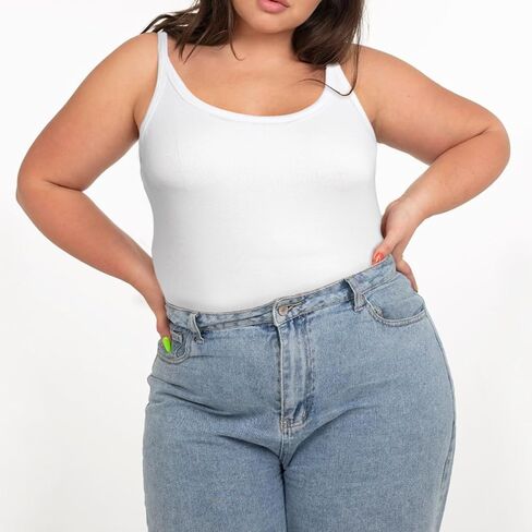 Moon Wood Plus Size Ribbed Tank Tops for Women spaghetti strap Cotton Camisole Scoop Neck Sleeveless Basic Shirts in Saudi Arabia