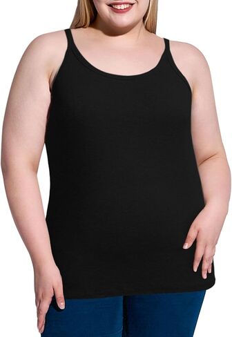 Moon Wood Plus Size Ribbed Tank Tops for Women spaghetti strap Cotton Camisole Scoop Neck Sleeveless Basic Shirts in Saudi Arabia