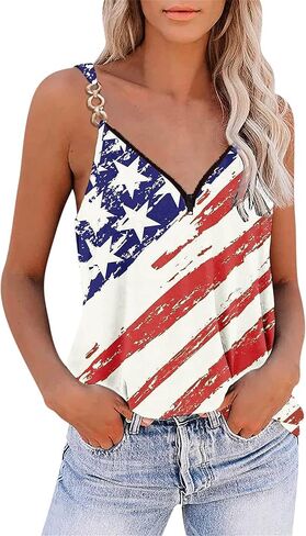 Flag Tank Top Women American Flag Star Striped Shirts 4th of July Shirt Patriotic tee Ring Hole V Neck Tank Tops in Saudi Arabia