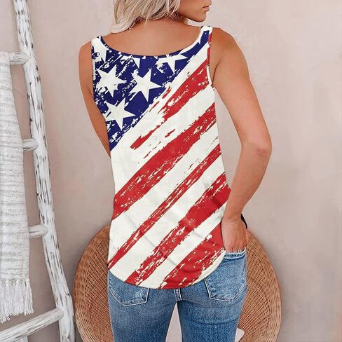 Flag Tank Top Women American Flag Star Striped Shirts 4th of July Shirt Patriotic tee Ring Hole V Neck Tank Tops in Saudi Arabia