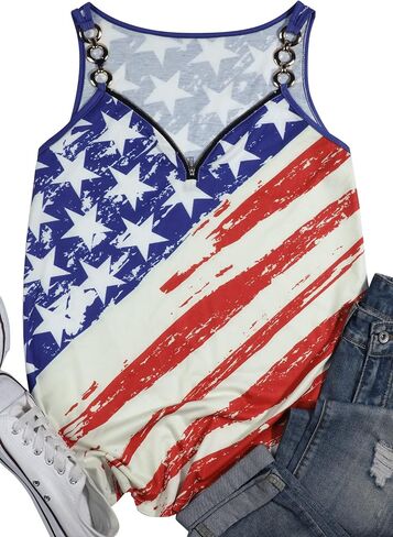 Flag Tank Top Women American Flag Star Striped Shirts 4th of July Shirt Patriotic tee Ring Hole V Neck Tank Tops in Saudi Arabia